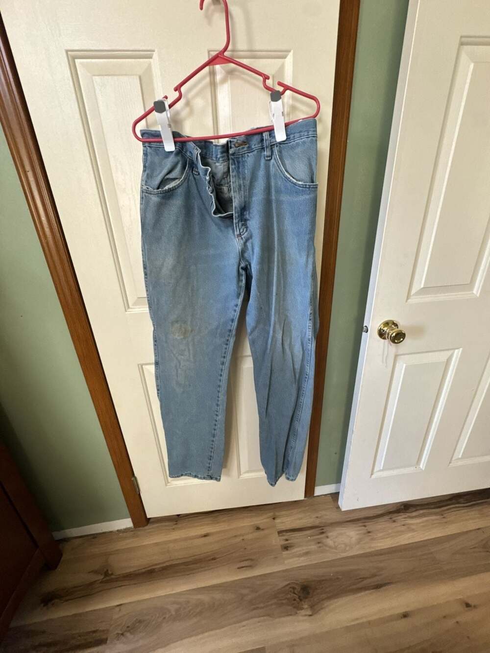 Project Denim Work Jeans Size 36x34 Light Blue Wash Pants with Rips and stained